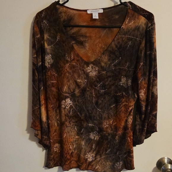 Dress Barn Asymmetrical Orange and Black Blouse - Picture 1 of 1